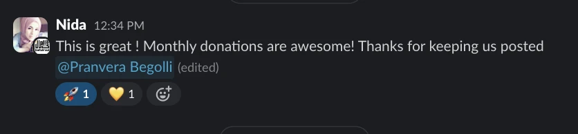 Nida on Slack: Monthly donations are awesome